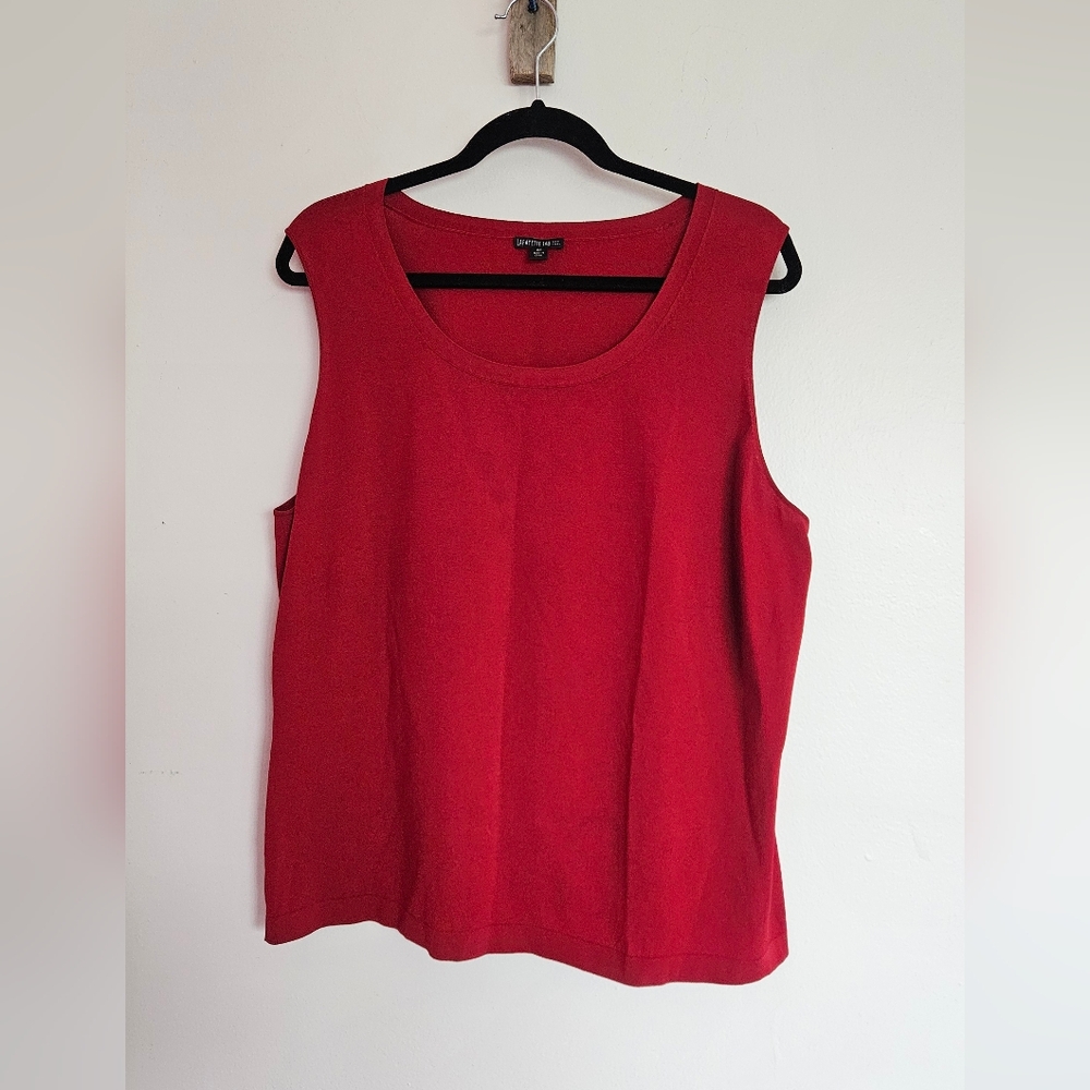 Lafayette 148 New York Red Scoop Neck Knit Tank Top Size XXL